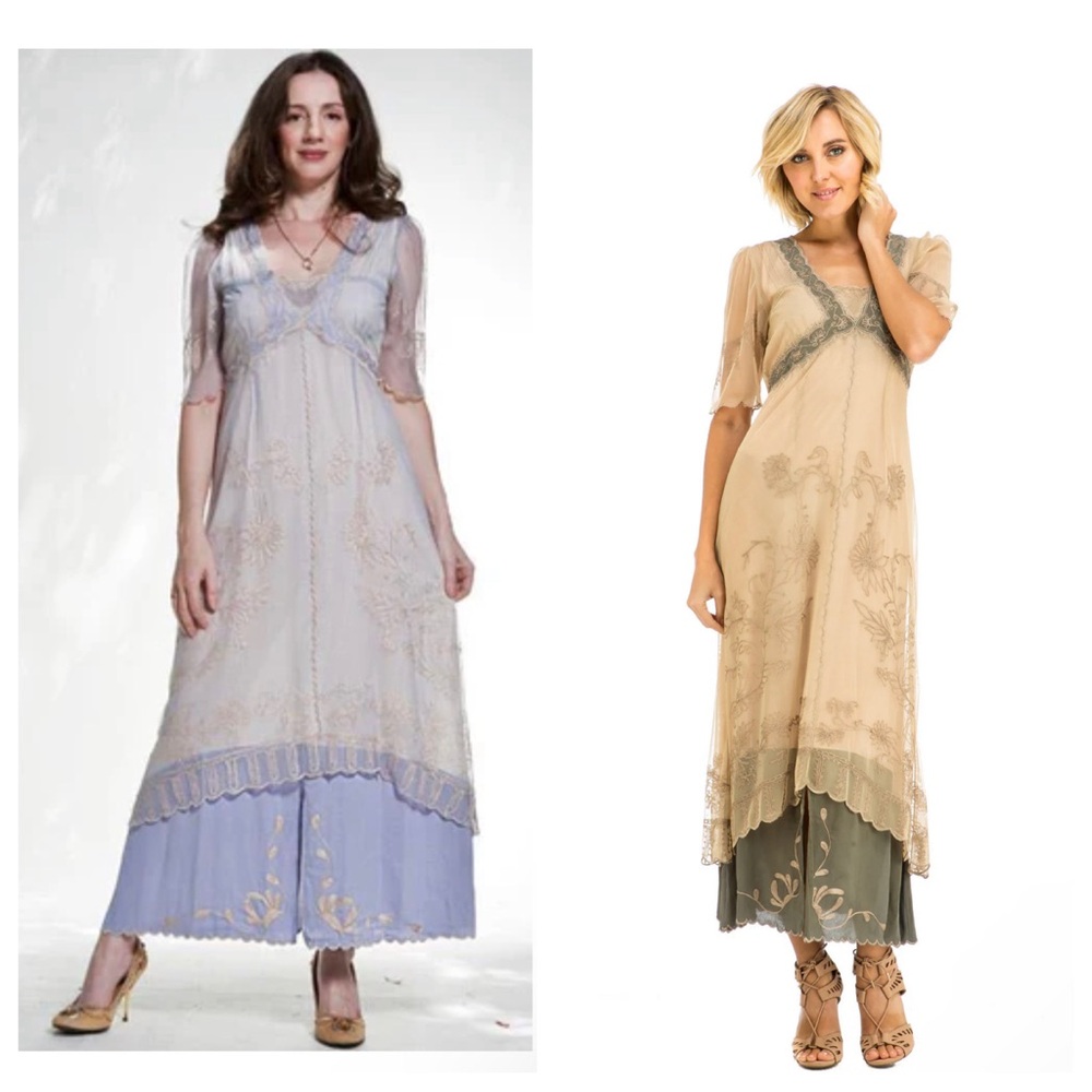 Nataya Women's Dresses in Cream and Blue